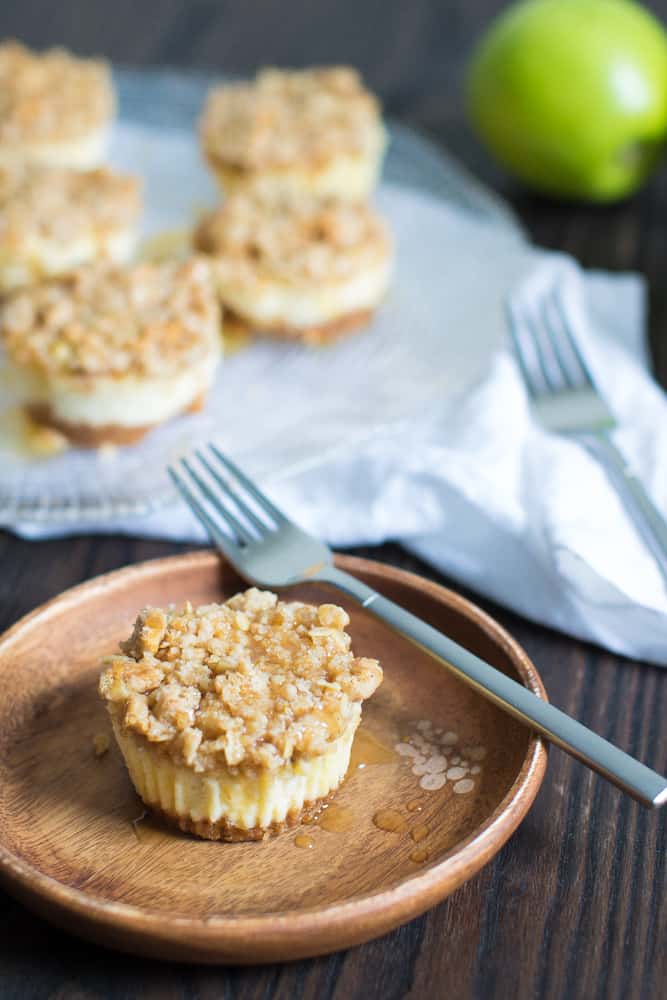 Mini Salted Caramel Apple Streusel Cheesecake Bites