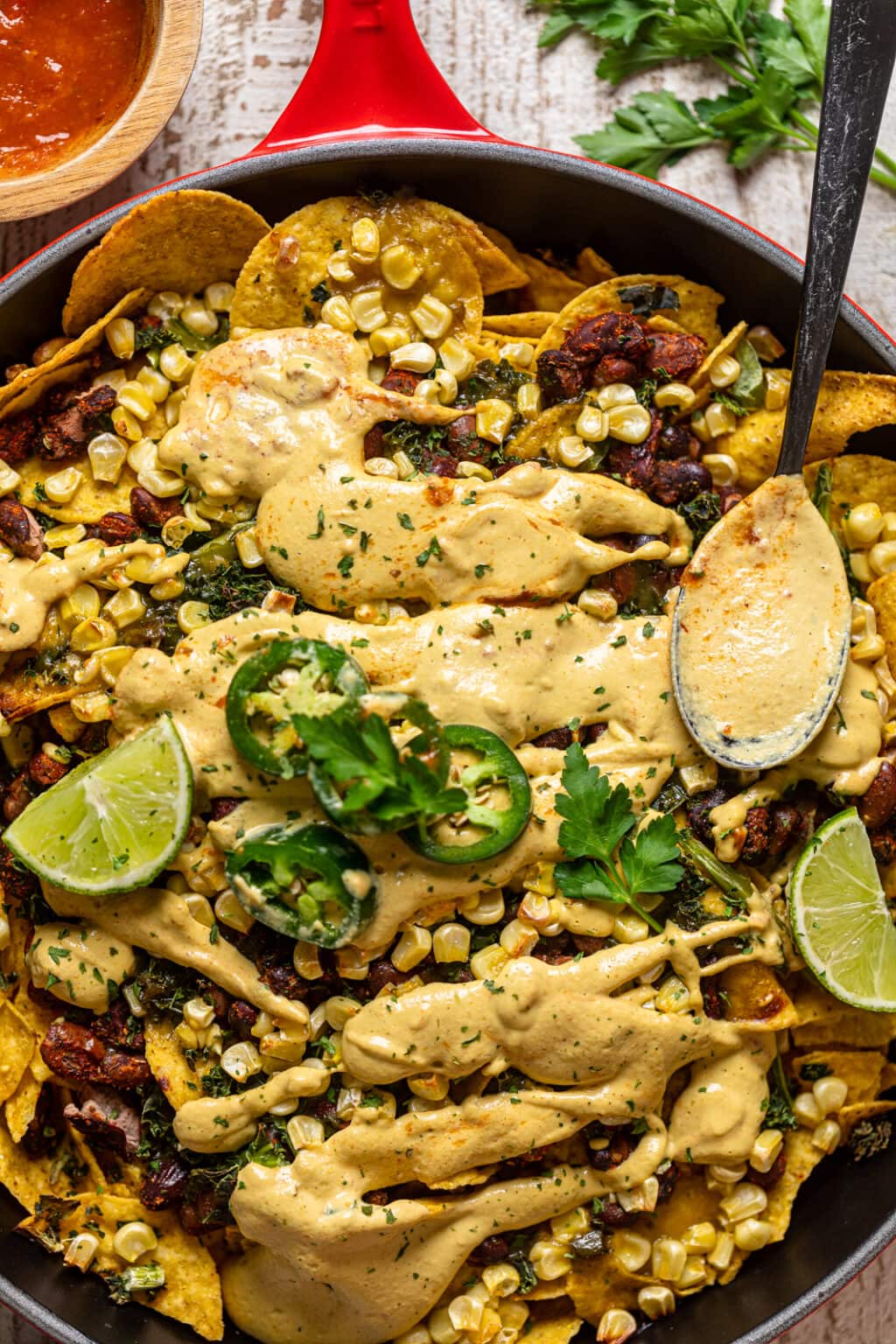 Loaded Vegan Queso Skillet Nachos | Orchids + Sweet Tea