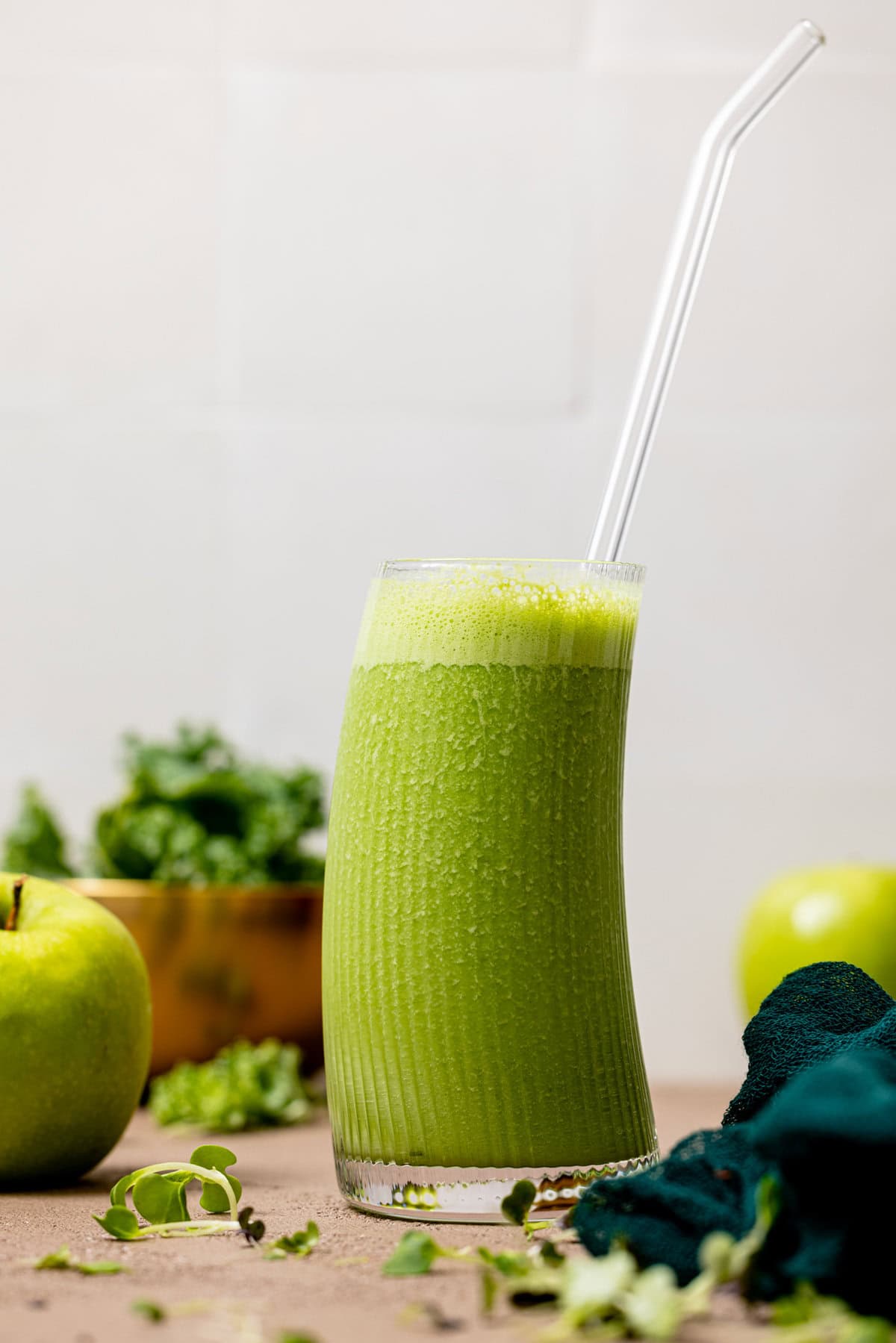 Up close shot of green smoothie.