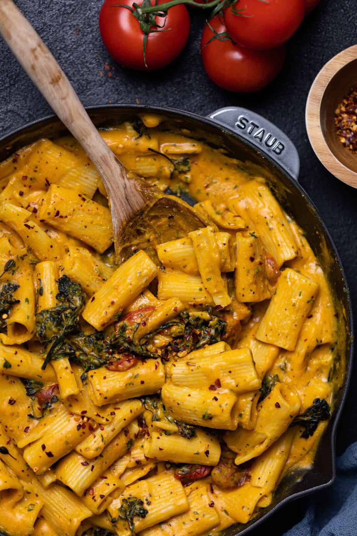 Creamy Vegan Sweet Potato Pasta Skillet - Orchids + Sweet Tea