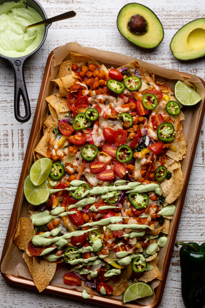 Sheet Pan Buffalo Chickpea Nachos 