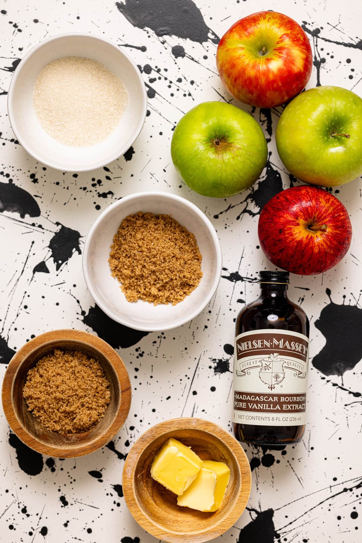 Ingredients on a black + white table.