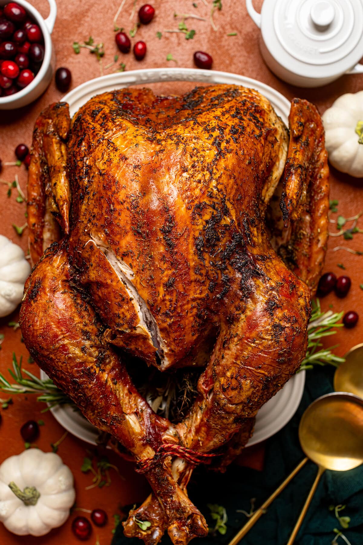 Overhead shot of roasted turkey