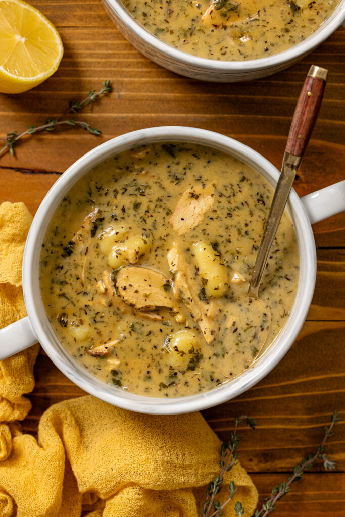 Up close shot of bowl of soup.