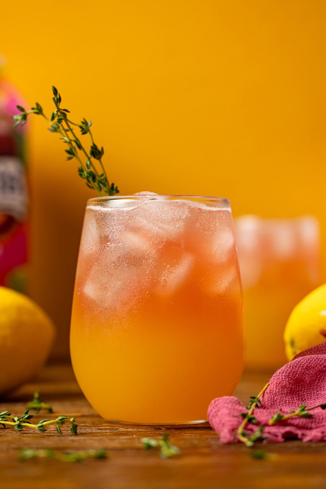 Up close shot of guava lemonade.