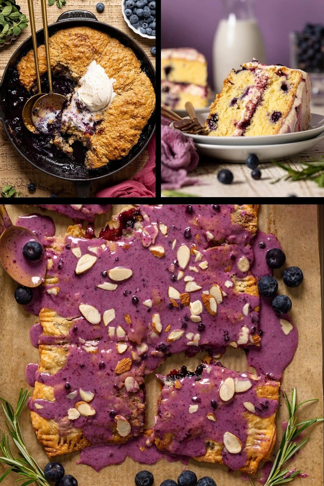 Collage of blueberry recipes.