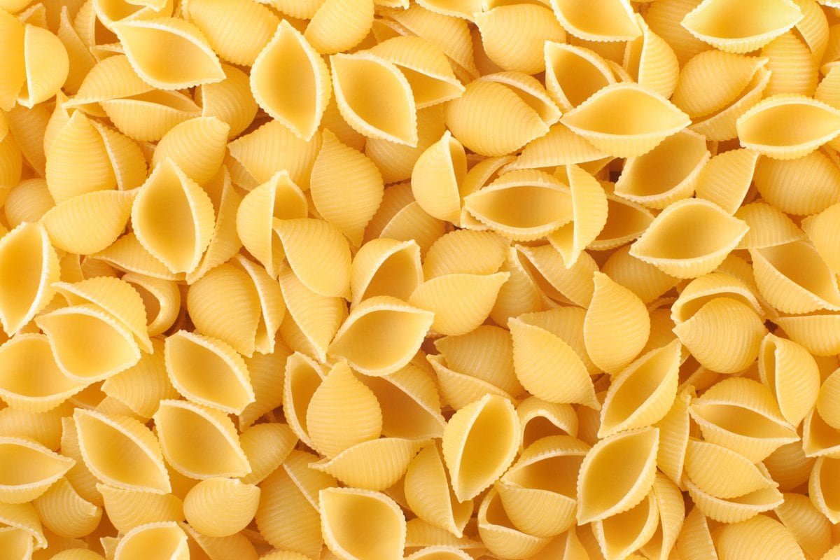 Up close shot of pasta shells.