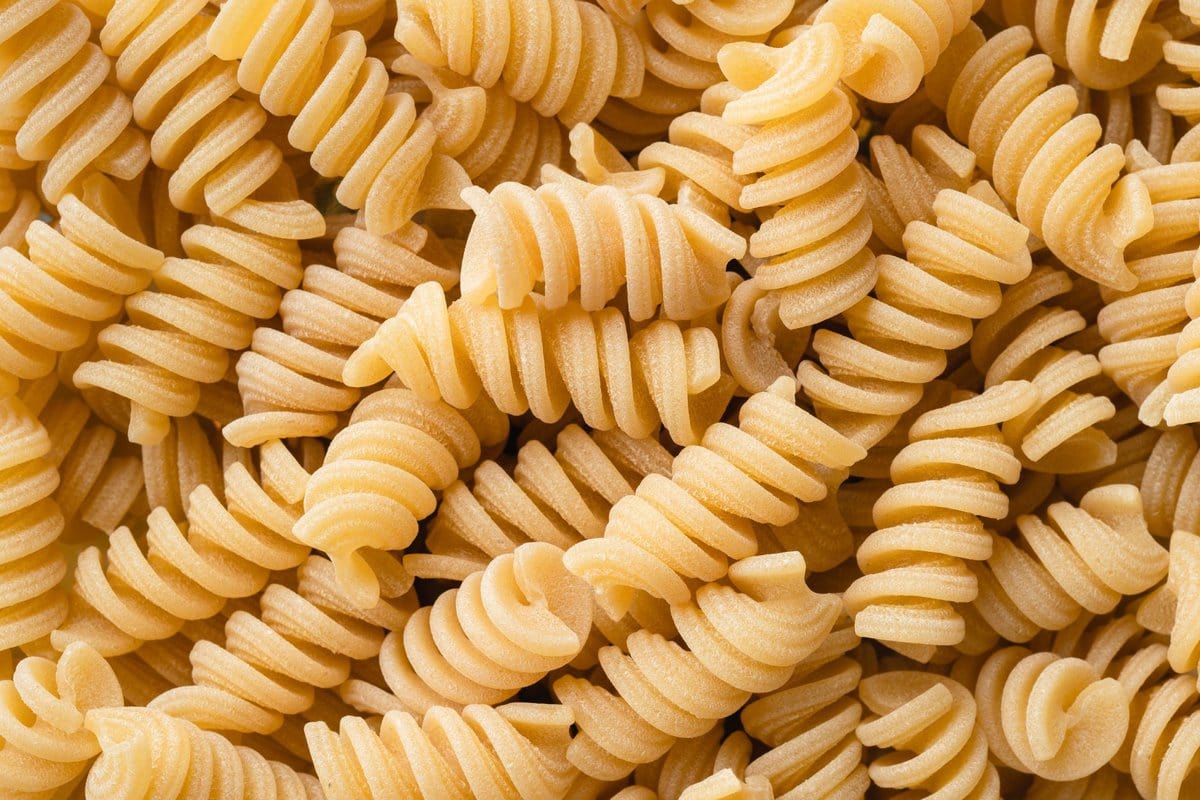 Fusilli pasta together.