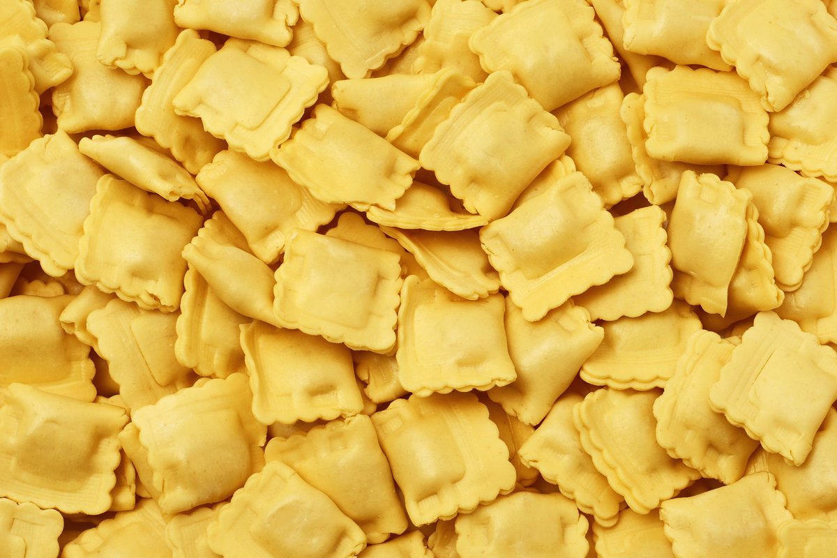 Ravioli square pillow looking pasta with crimped edges.