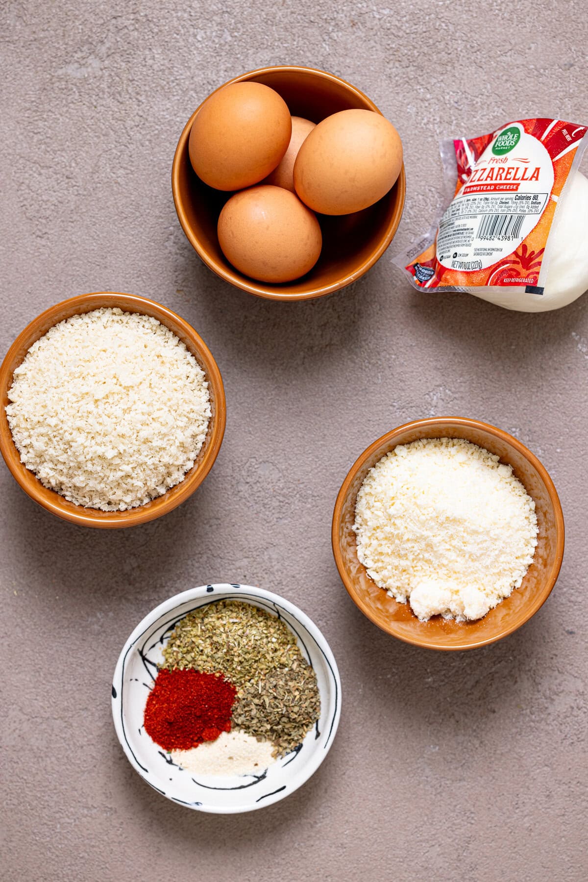 Ingredients on a brown grey-ish table.