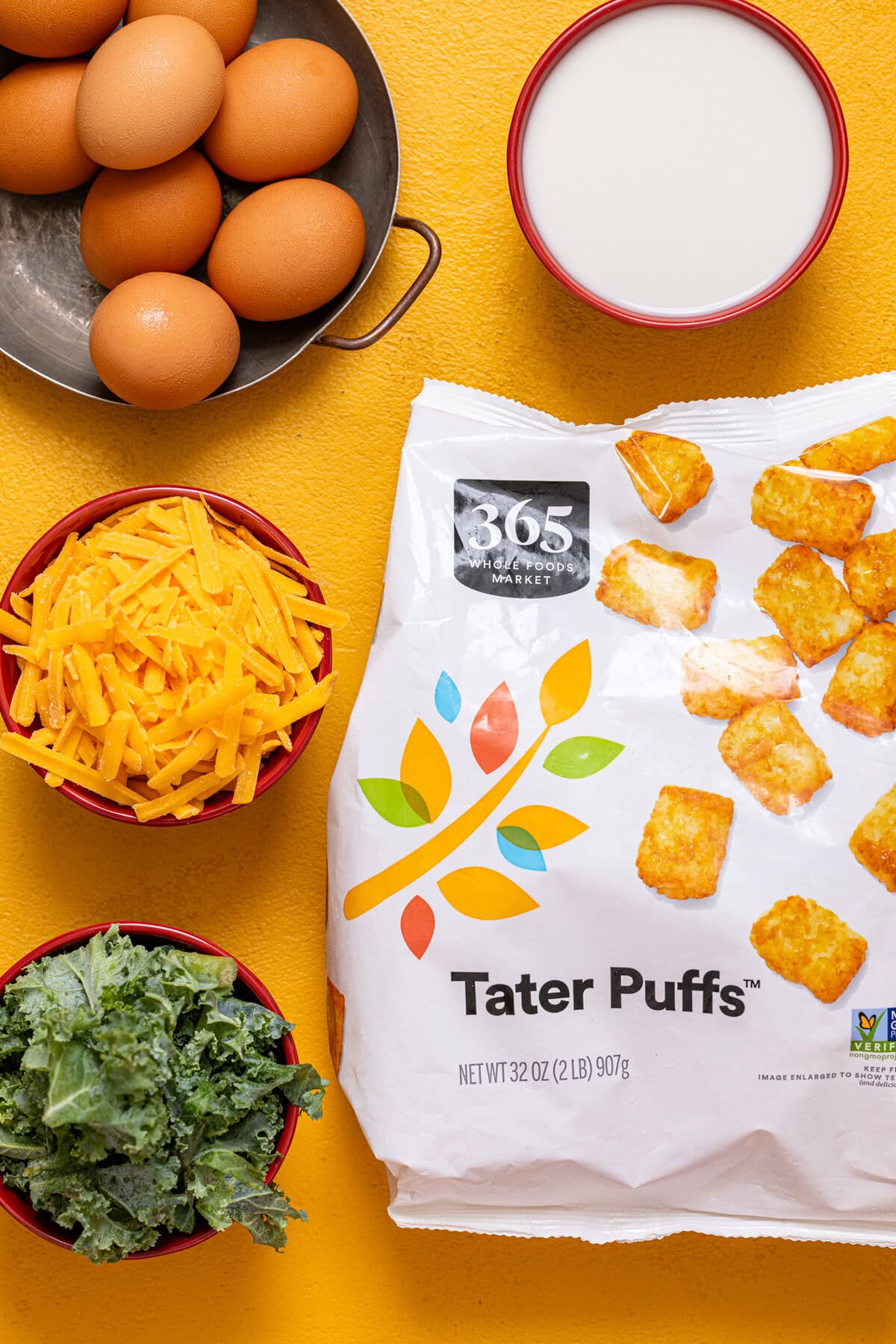 Ingredients on a yellow table.