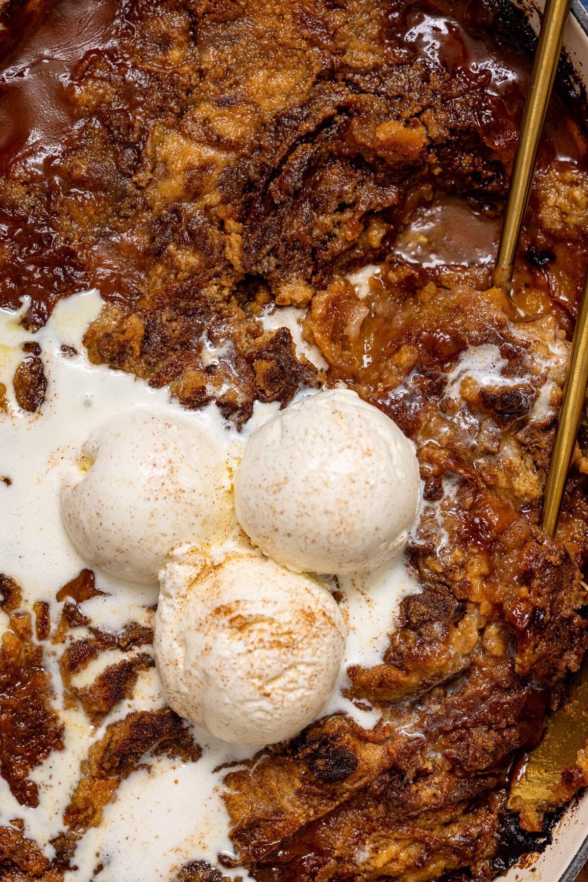 Up close shot of peach dump cake.