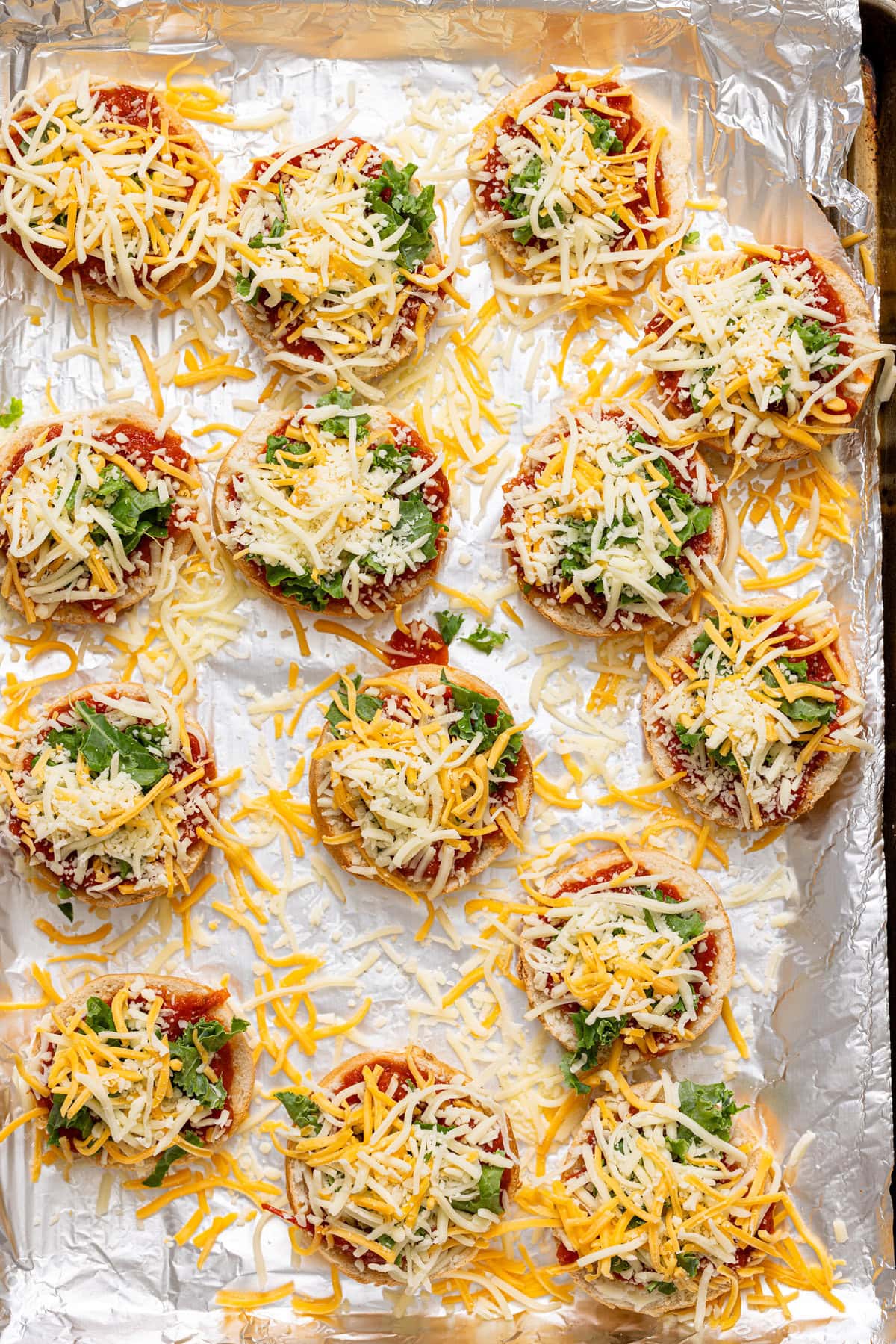 Ingredients on assembled on a baking sheet with foil paper.