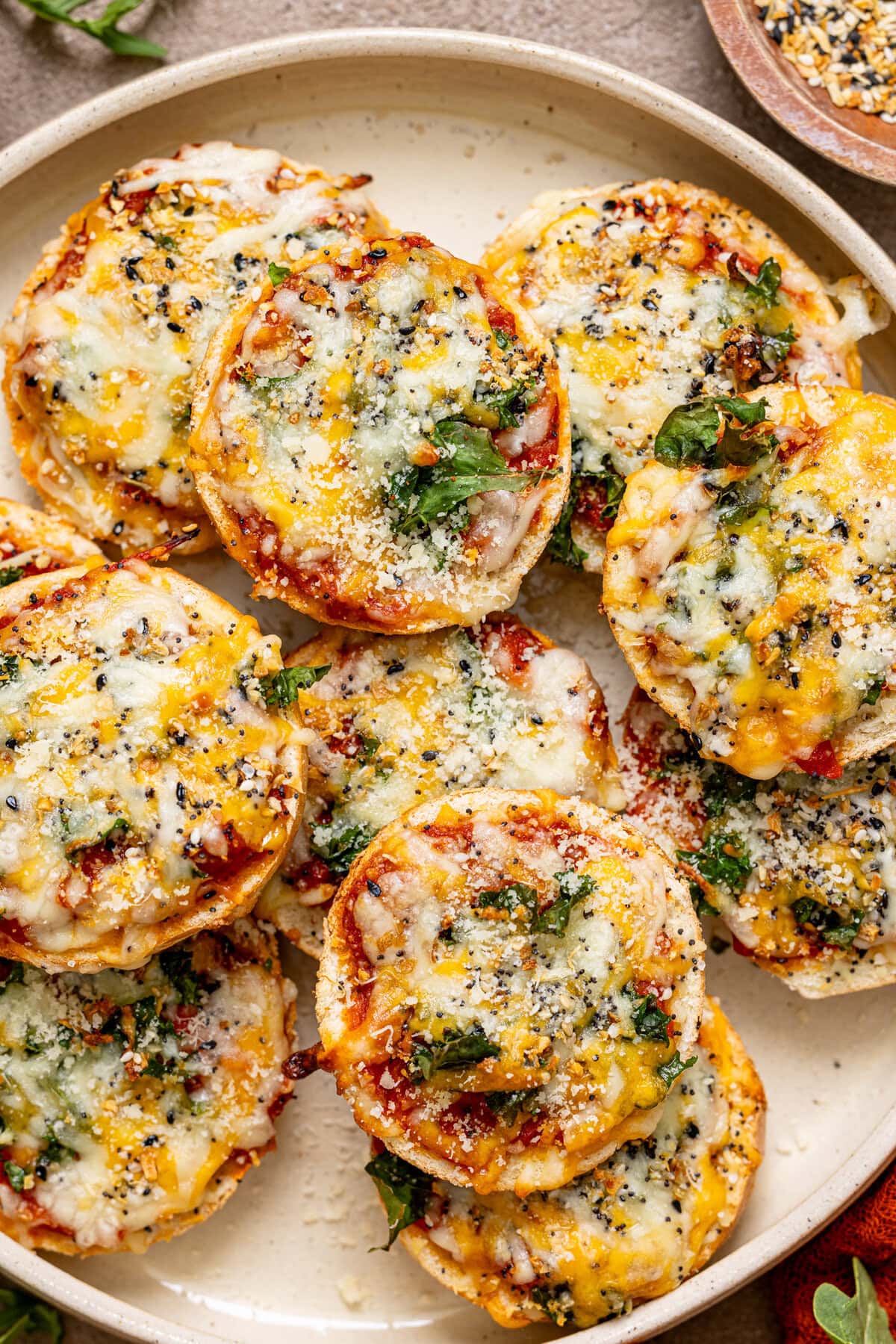 Up close shot of pizza bites.