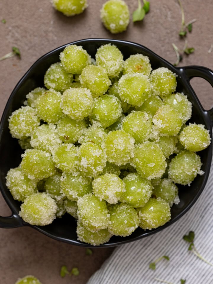 Coated candied grapes up close.