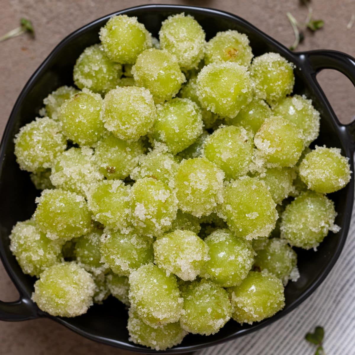 Coated candied grapes up close.