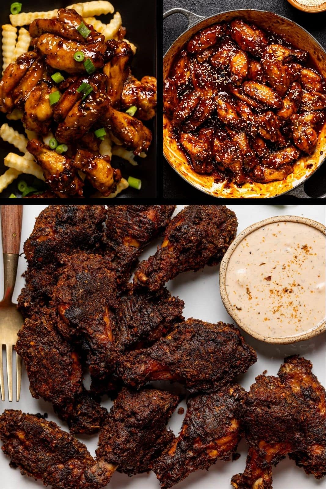 Collage of 3 chicken types of chicken wings.