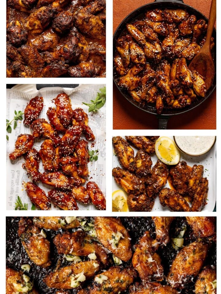 Collage of several chicken wing images.