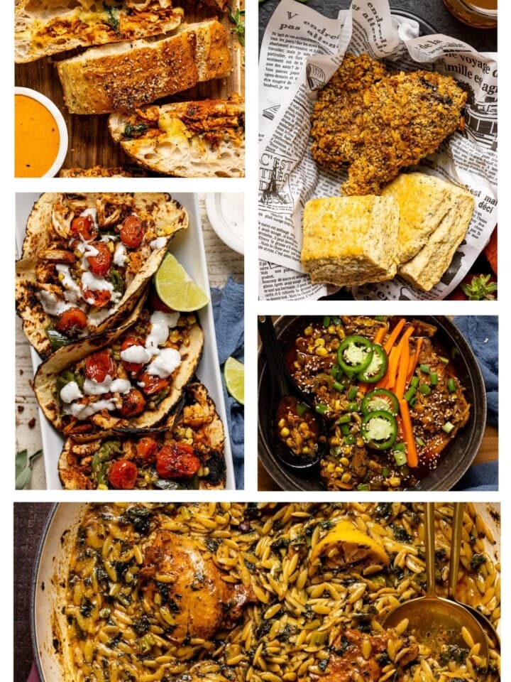 Chicken dishes in a collage