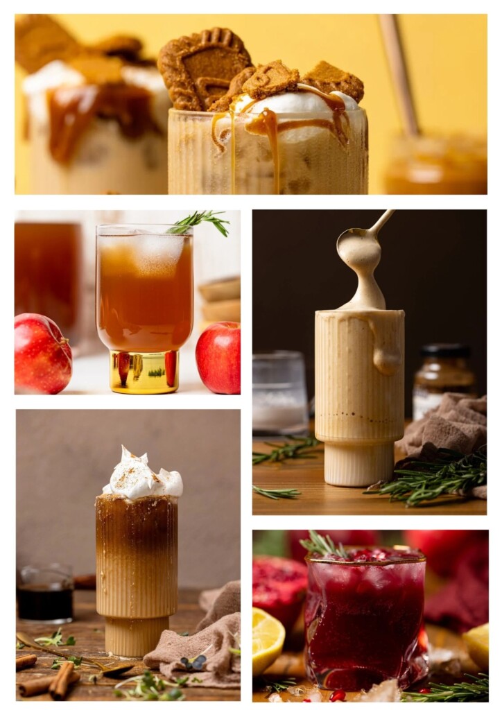 Collage of lattes and mocktails.