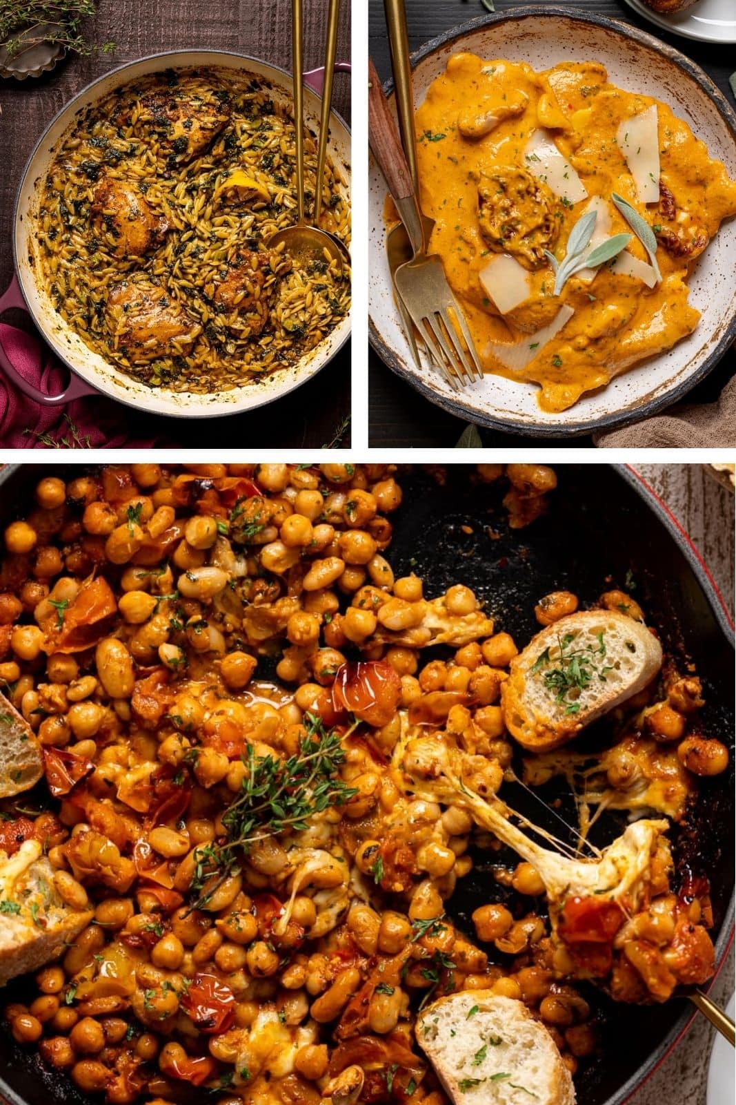 Collage of one pot dishes.