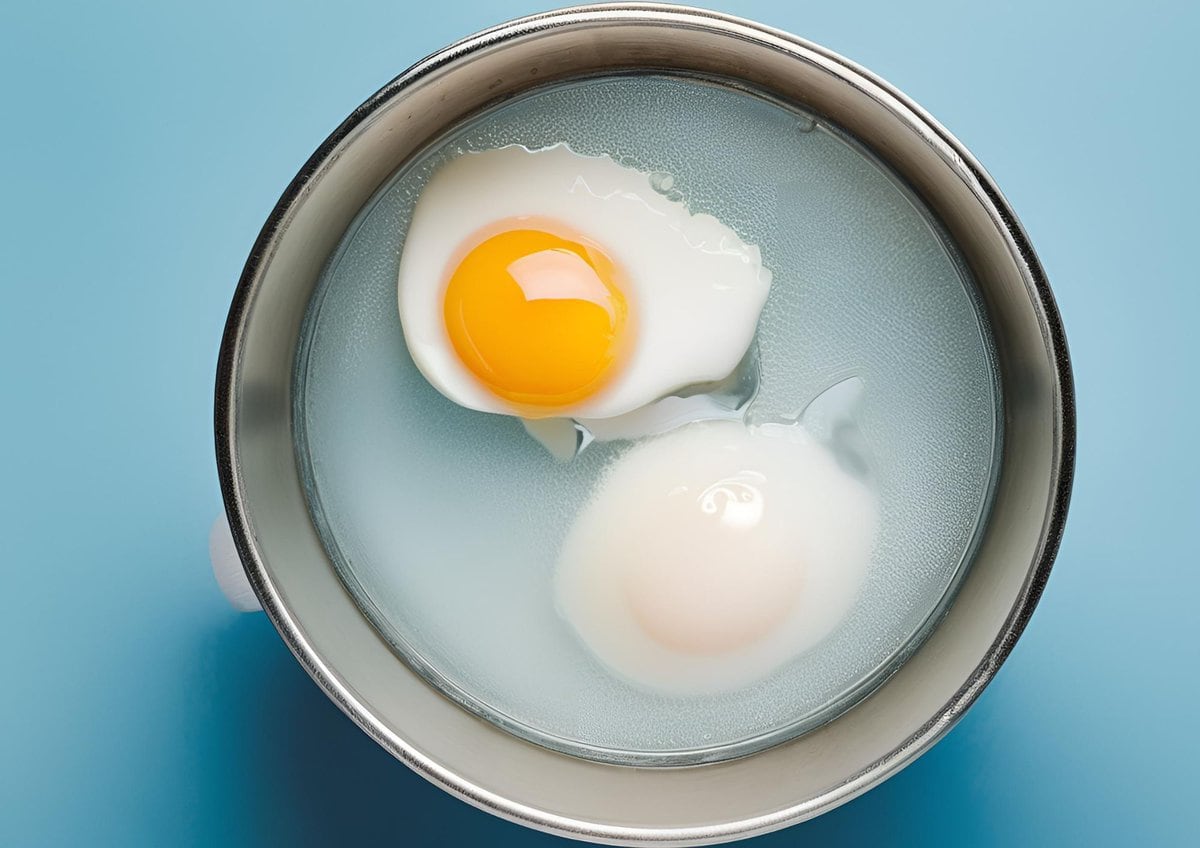 Egg in pot being poached.