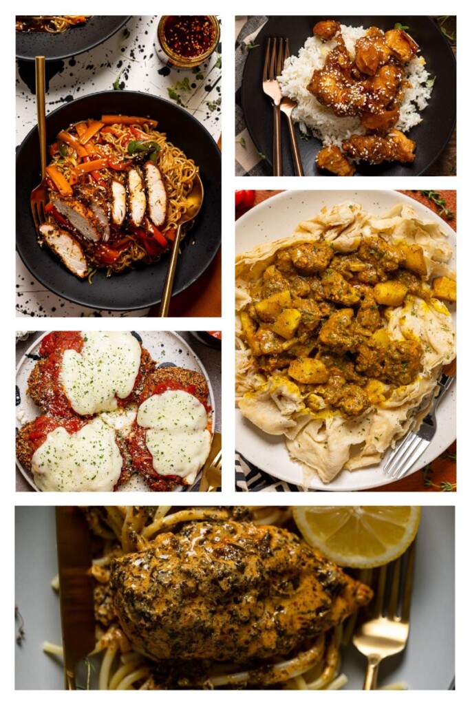 Collage of chicken breasts recipes.