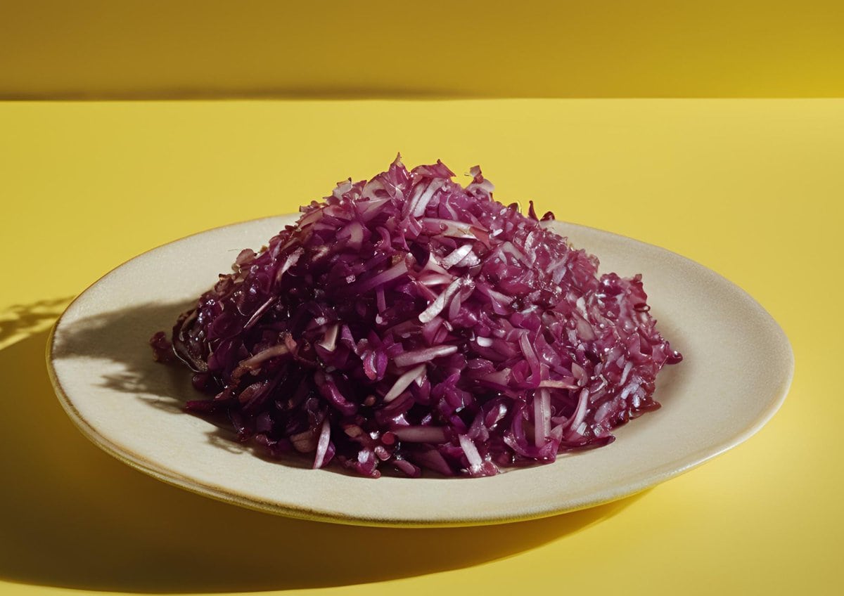 Purple caramelized onions on a plate.