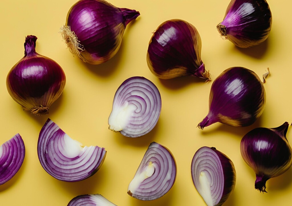 Purple Onion on yellow background