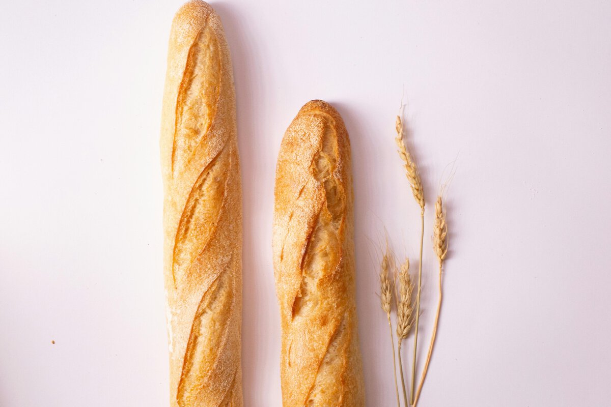 Two baguettes next to eachother.