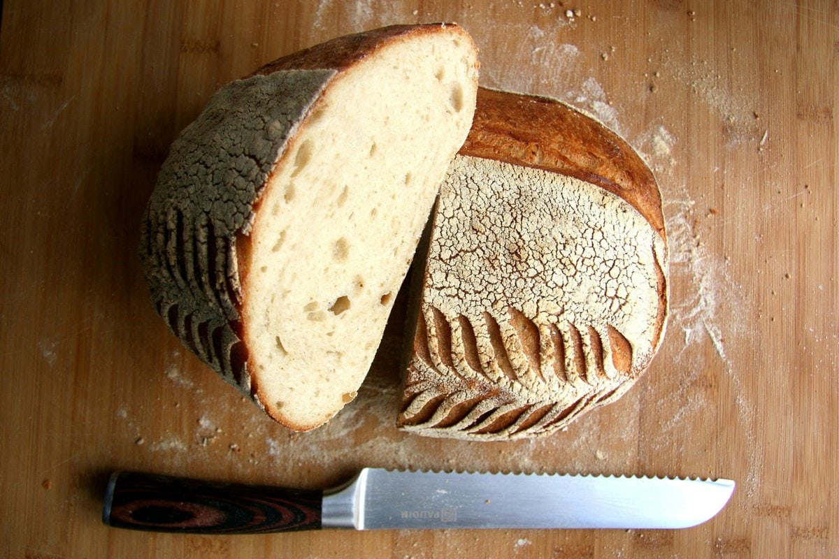 Sourdough load cut in half.