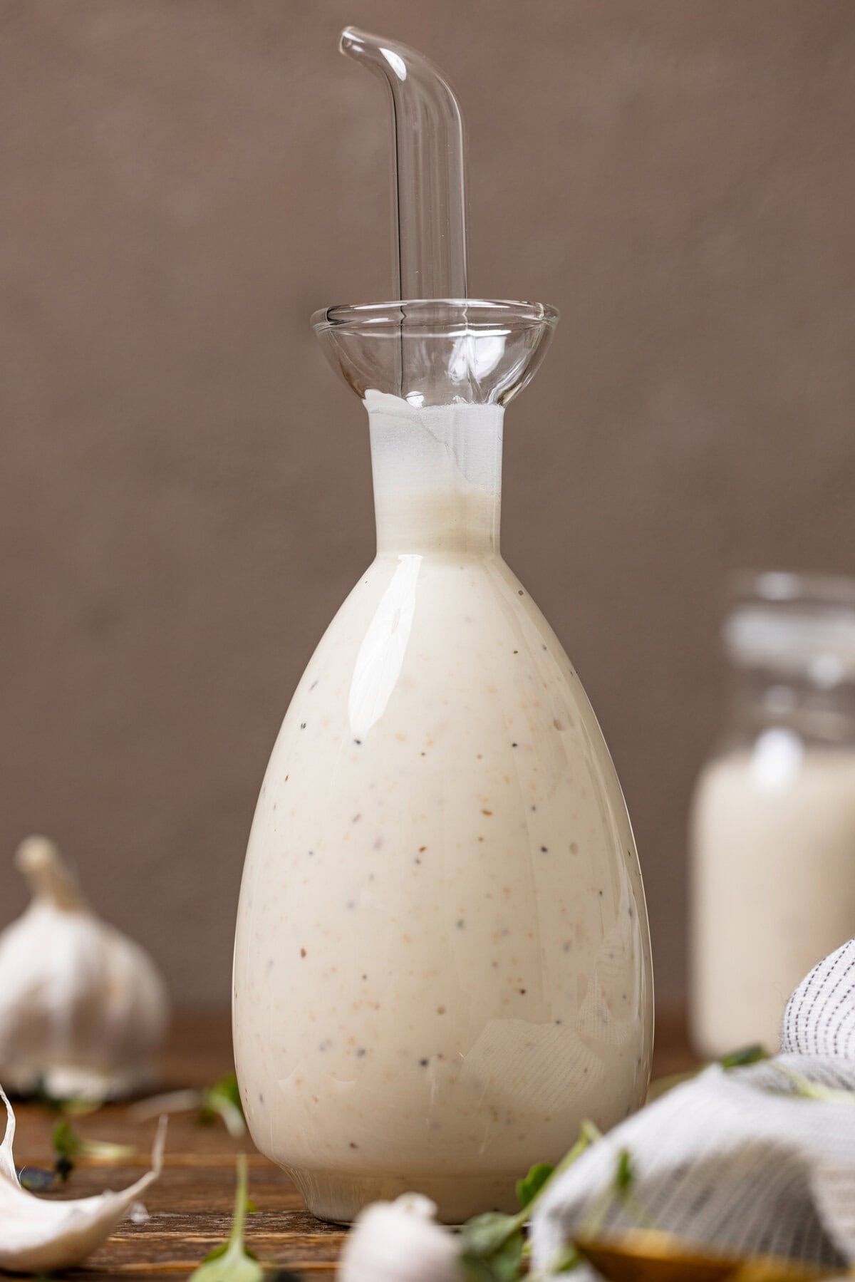 Up close shot of bottle of creamy dressing.